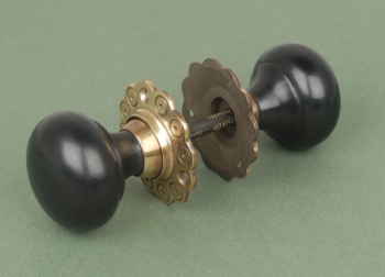 Solid Ebony Bun Door Knobs Brass Backplate